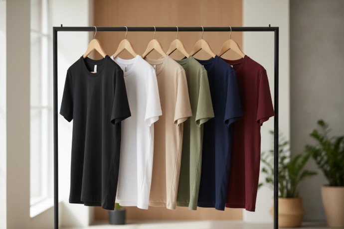 AI Generated Several good-looking t-shirts on a rack